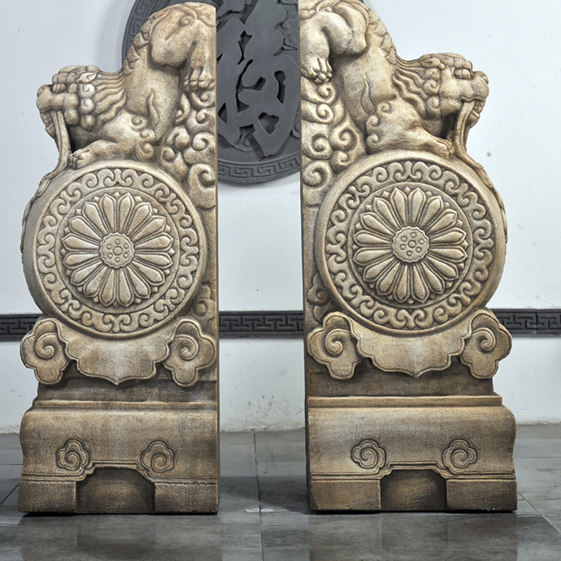 石雕门墩抱鼓石一对汉白玉中式仿古庭院别墅门口镇石雕