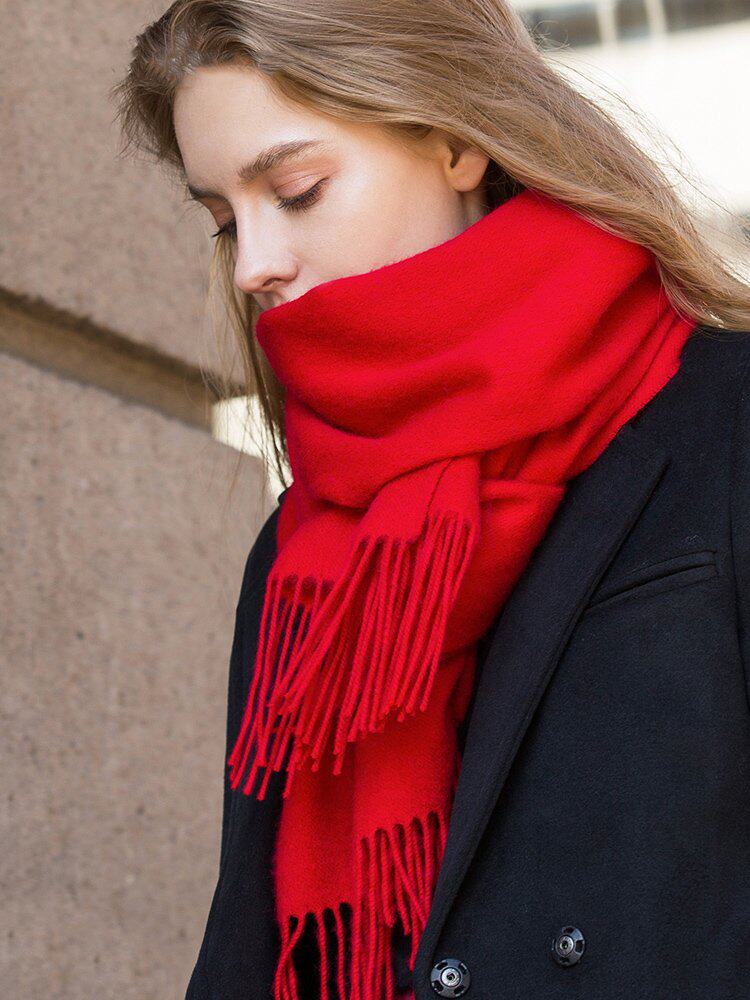 凌克2021新款纯羊毛围巾女冬季韩版百搭纯色加厚保暖秋冬驼色围脖