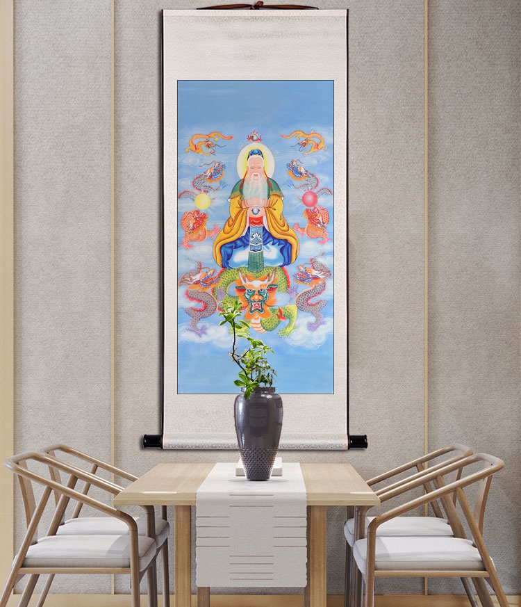 挂画鸿钧老祖画像道家神像道场法场装饰画丝绸国画