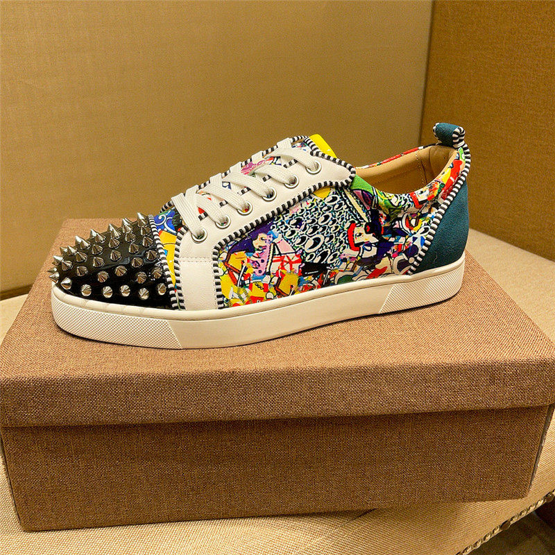 欧洲站cl男鞋铆钉红底鞋低帮真皮皮鞋头钉个性休闲板鞋