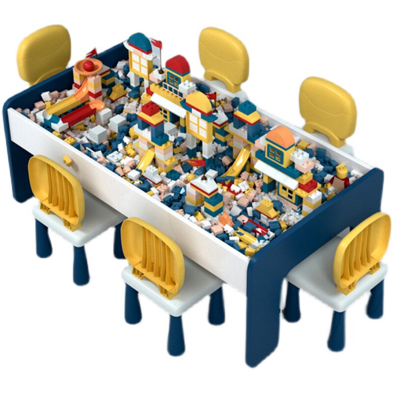 儿童多功能积木桌子大小颗粒男女孩宝宝益智拼装玩具游戏桌椅套装