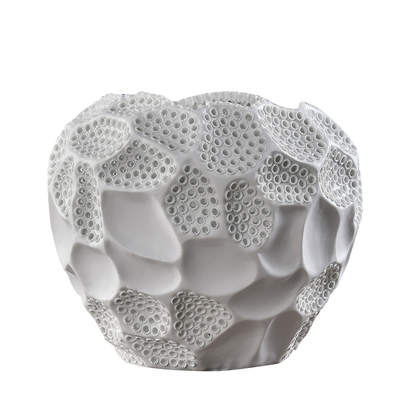 欧式现代家居极简异形漏空陶瓷白色花瓶摆件花瓶