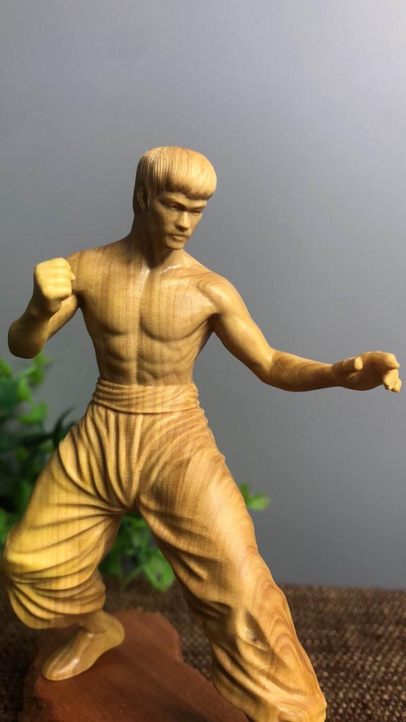 叶黄杨木李小龙手办工艺品创意汽车摆件实木家居木雕