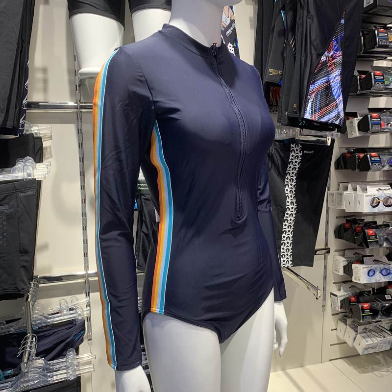speedo速比涛连体泳衣成人女长袖防晒高领半拉链连体泳衣812360
