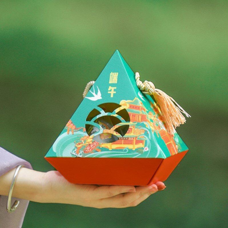 端午节粽子礼盒定制现货高端加厚酒店创意三角型礼品盒