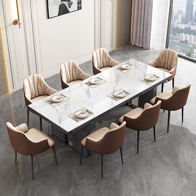 餐桌轻奢高端亮光岩板现代大小户型大板桌8人岩板餐桌