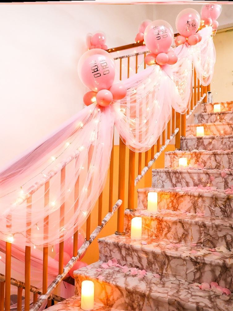 结婚横幅标语婚礼楼梯喜布布置婚庆用品双喜拉花