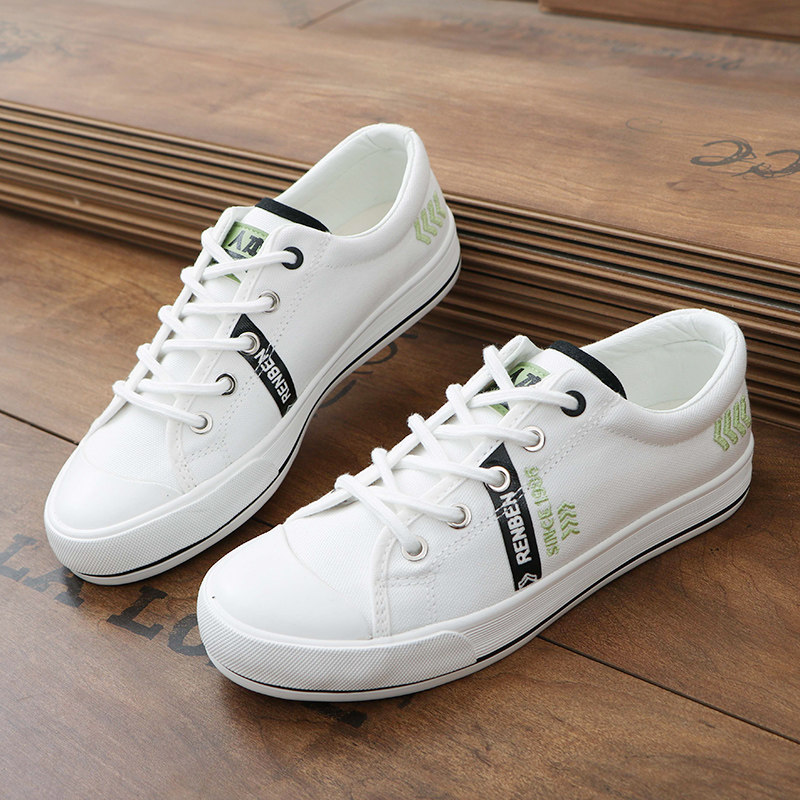 人本2021春季新款帆布布鞋小白鞋百搭韩版平底板帆布鞋