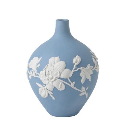英国wedgwood白色立体茉莉茉莉花花朵浮雕蓝色花瓶花瓶