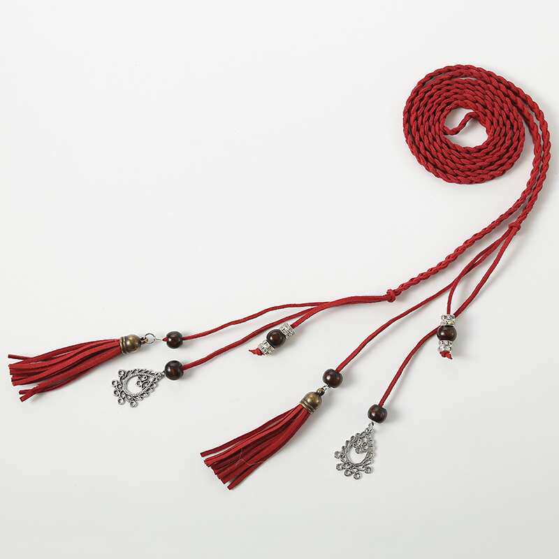 女士装饰细腰带手工编织腰绳女简约连衣裙子配饰流苏腰链夏季加长