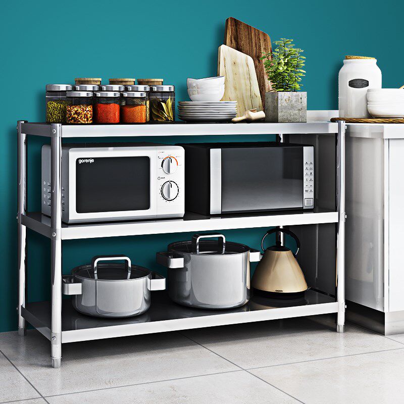 不锈钢物架架橱柜放架子层置落地收锅神器层纳厨房储物3微波炉