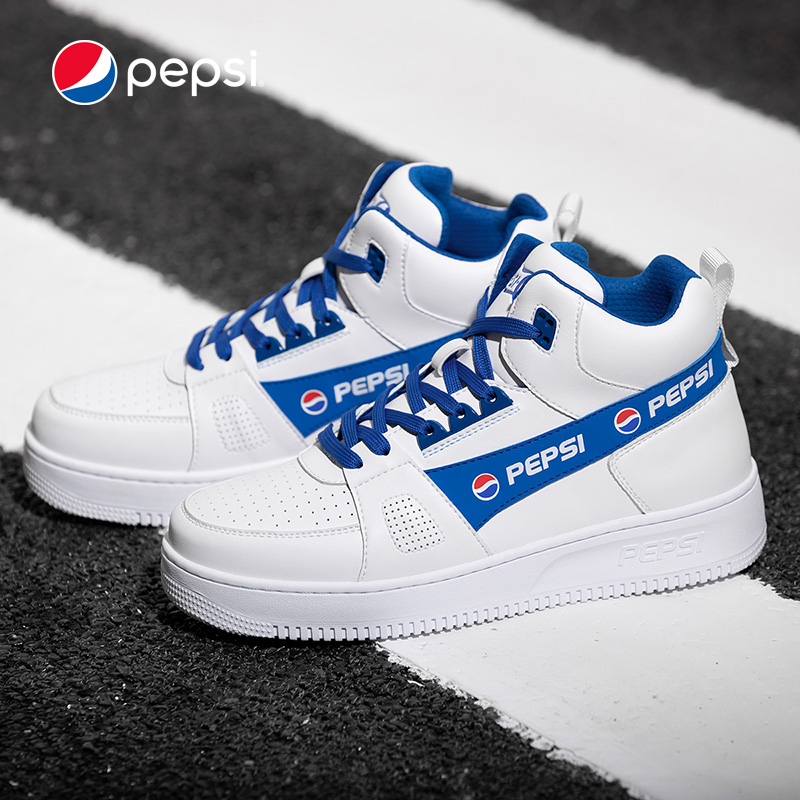 pepsi百事可乐男士高帮板休闲鞋小白鞋潮流百搭白色橡胶高帮鞋