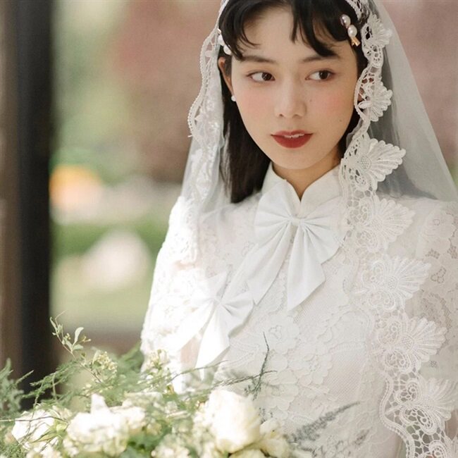 法式婚纱复古中式民国国风改良旗袍鱼尾白色婚纱