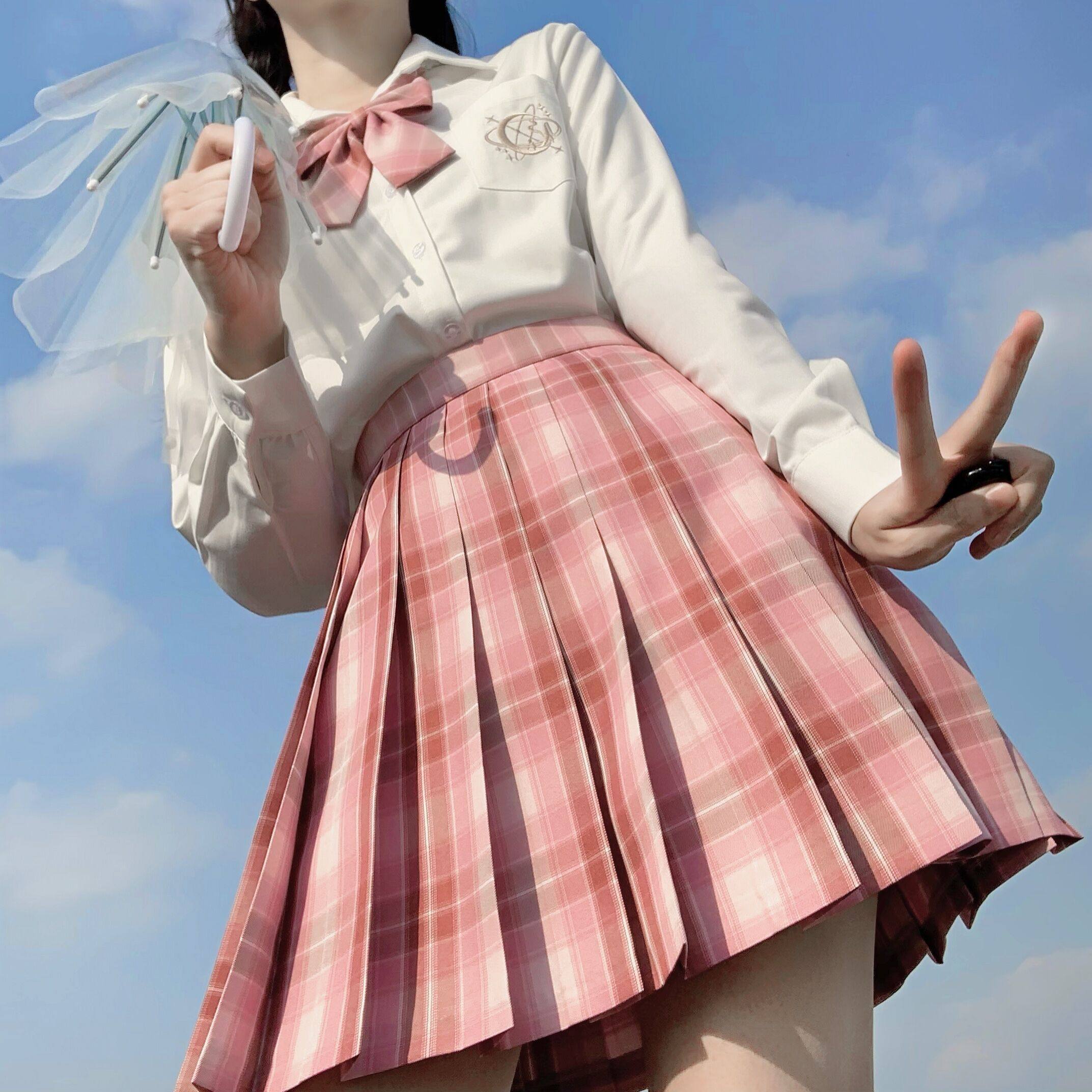 格格半身女学生裙少制服jk粉格花诗原创树莓半身裙