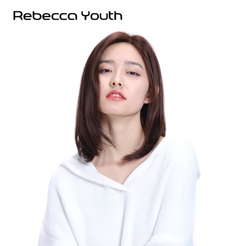 瑞贝卡假发法式八字刘海锁骨发中长直发全真人整顶假发