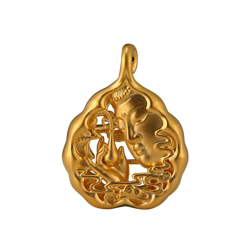 足金黄金带绳坠子纯金吊坠项链足金菩提叶观音观音叶观音颈饰