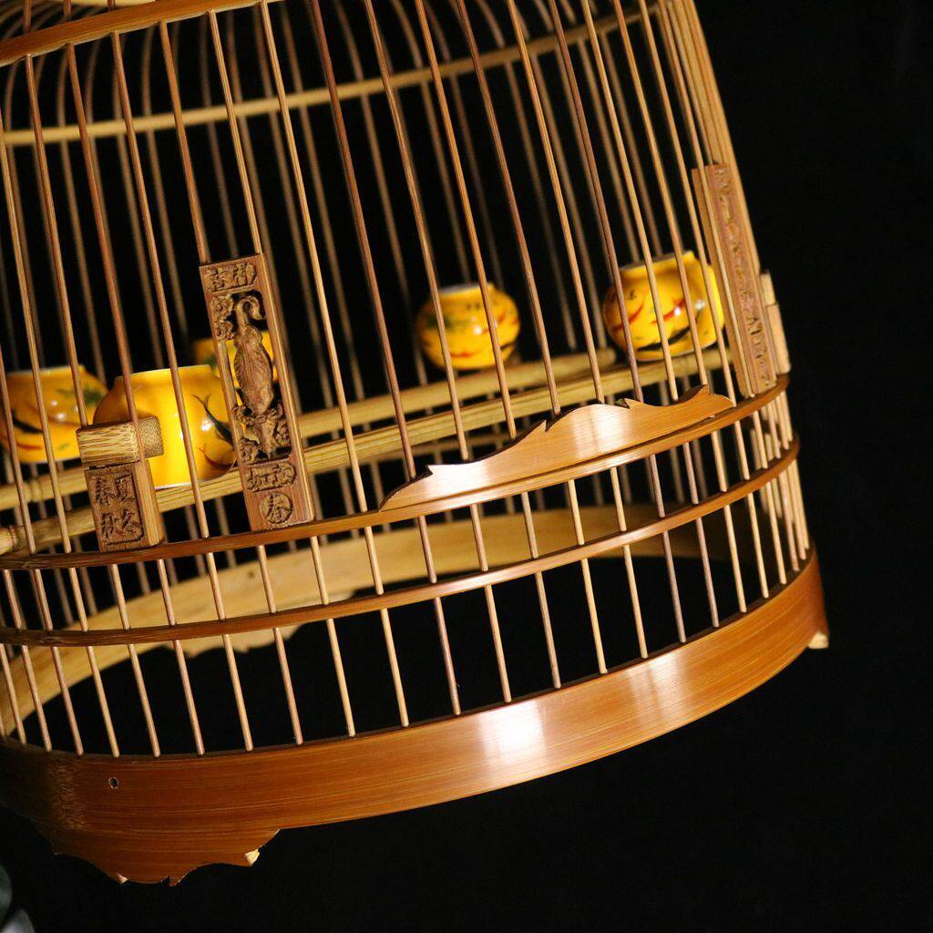 鸟笼竹制老竹紫竹瓜皮拆卸圆笼绣眼黄雀靛颏笼子