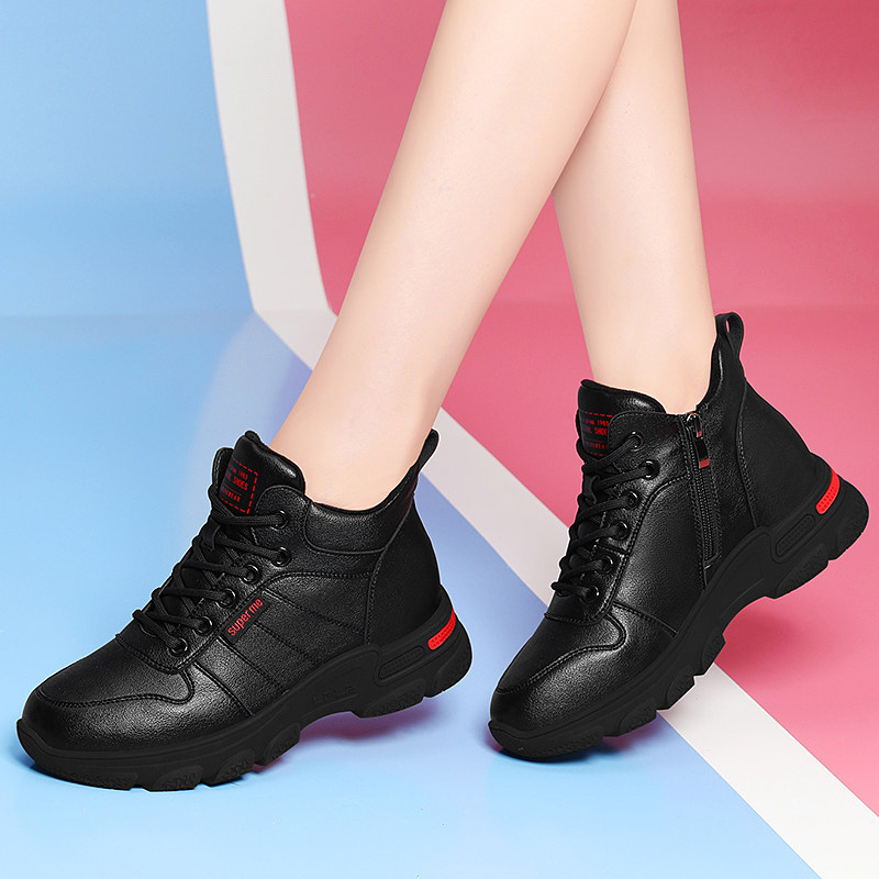平底厚底鞋子女鞋秋冬季黑色大码旅游老爹系带时尚休闲鞋