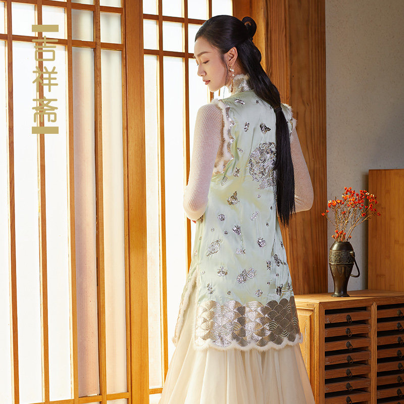 吉祥斋女装闻水棉马夹秋冬款桑蚕丝国风礼服正品