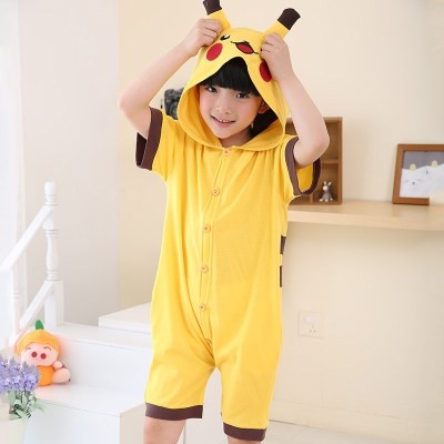 皮卡丘睡衣耳朵会动男童连体衣女童装卡通家居服夏季薄款夏天衣服