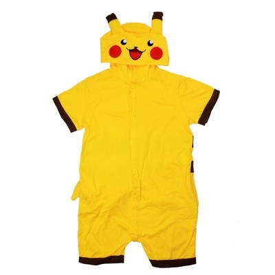 皮卡丘睡衣耳朵会动男童连体衣女童装卡通家居服夏季薄款夏天衣服