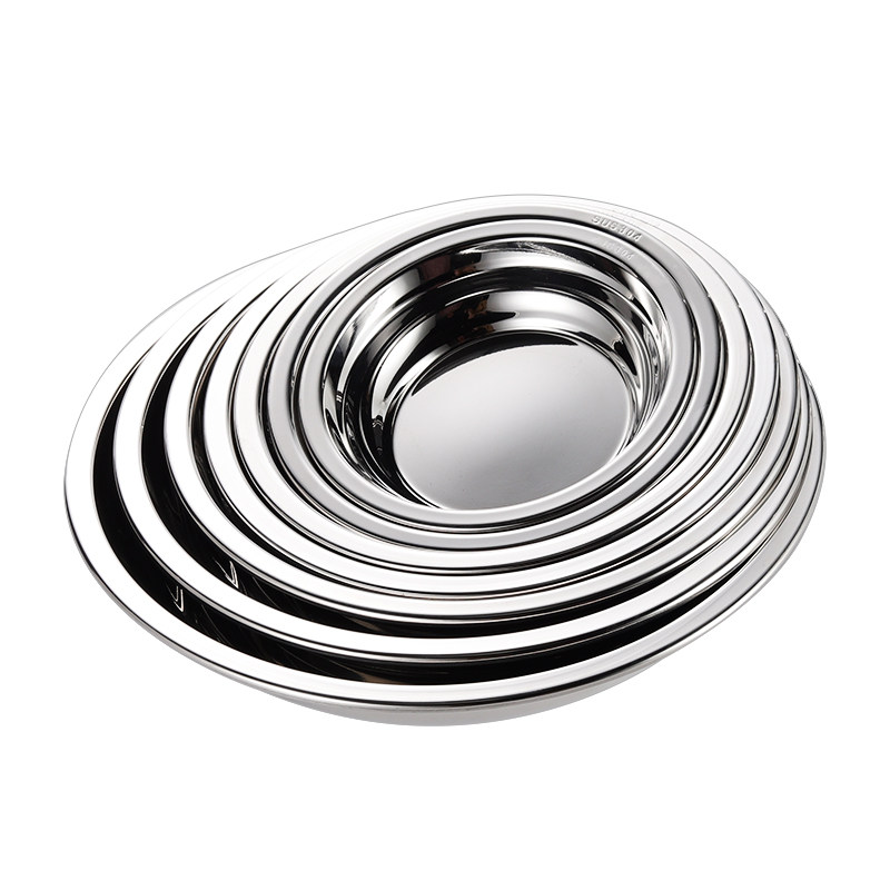 德国304不锈钢圆盘菜盘家用加厚圆形盘不锈钢碟子烧烤盘深盘盘子