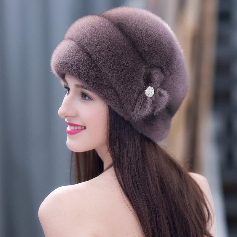日本sk新款冬季保暖水貂皮帽子女整貂毛女士礼帽冬天裘皮护耳皮草