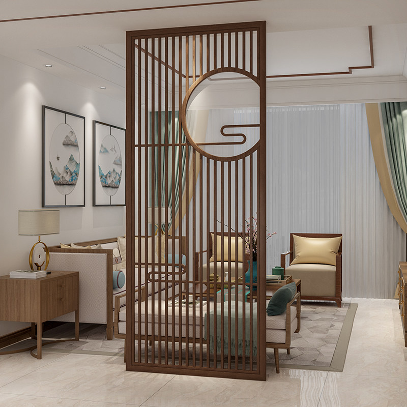新中式入户格栅实木山水现代遮挡卧室家用客厅座屏