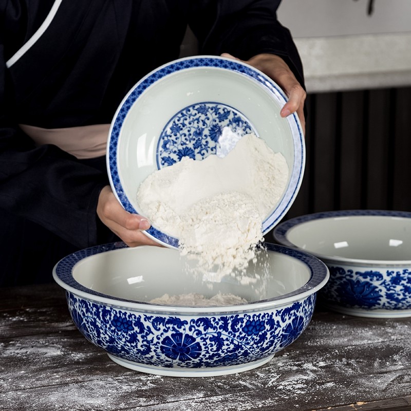 面盆抖音网红青花花和景德镇老式陶瓷发面家用盆