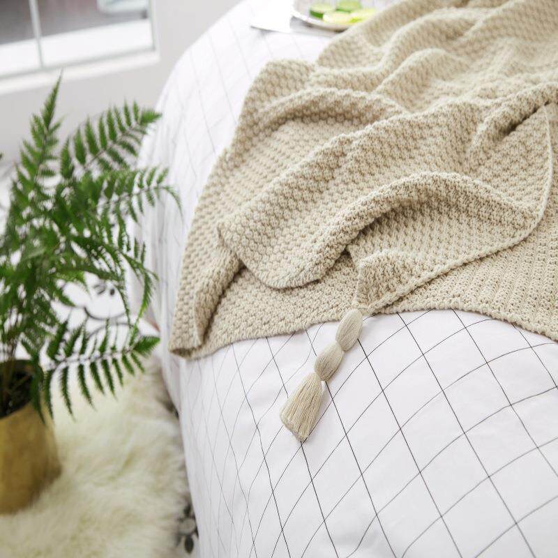 针织线毯新款桂花流苏全棉毛线毯子办公室午休休闲毯