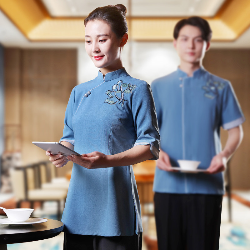 服务员工作服短袖餐饮酒店高端茶楼中式餐厅服装酒店工作制服