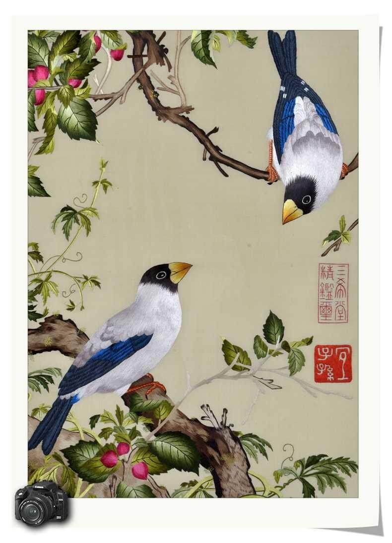花鸟苏绣金吴玄关吴针装饰刺绣画中郎世丝手苏绣