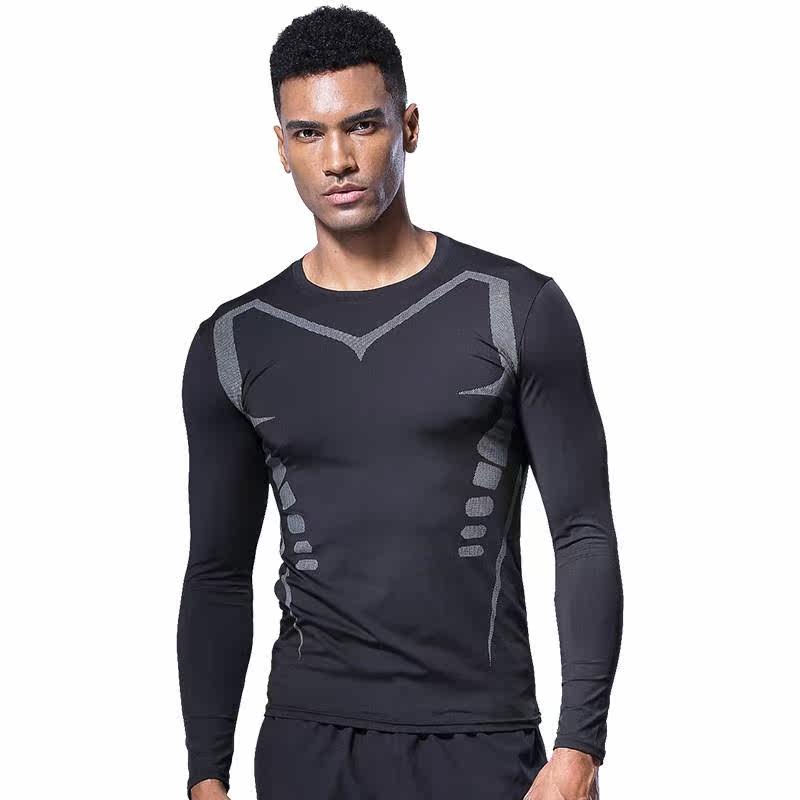 健身衣服男训练高弹跑步打底内衣运动套装速干服长袖紧身篮球上衣