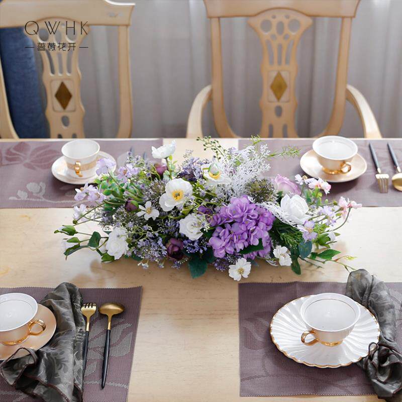 餐桌摆花长桌装饰桌面假花仿真摆设酒店西餐厅仿真花