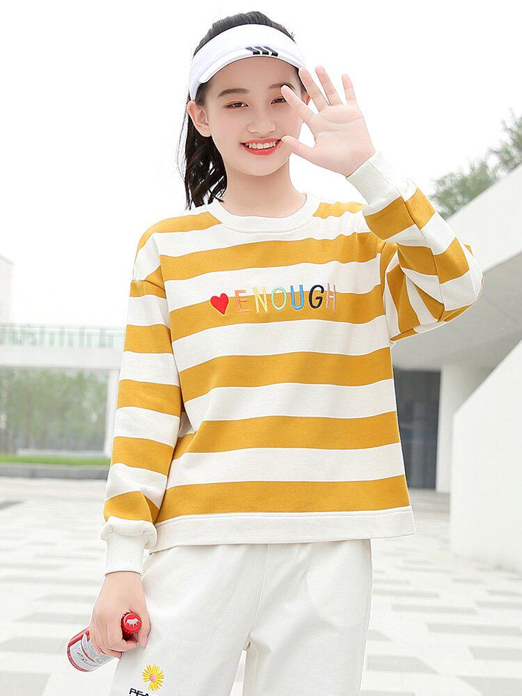 秋装学生生女套头卫衣少女条纹百搭初中女生卫衣