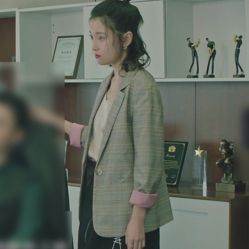 亲爱的柠檬精先生路菲儿李佳臻同款灰色格子西服西装