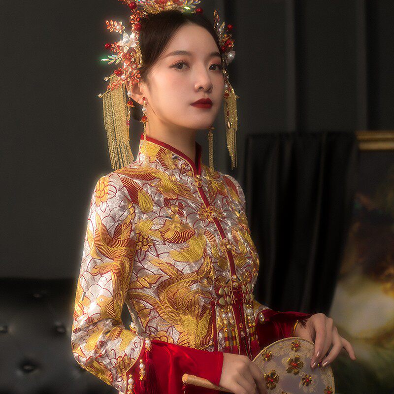 长褂皇秀禾服新娘2021新款大五福中式礼服夏龙凤褂结婚出阁服修身