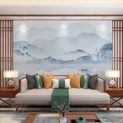 新中式定制墙布墙纸书房餐厅卧室客厅背景墙壁画定制壁画