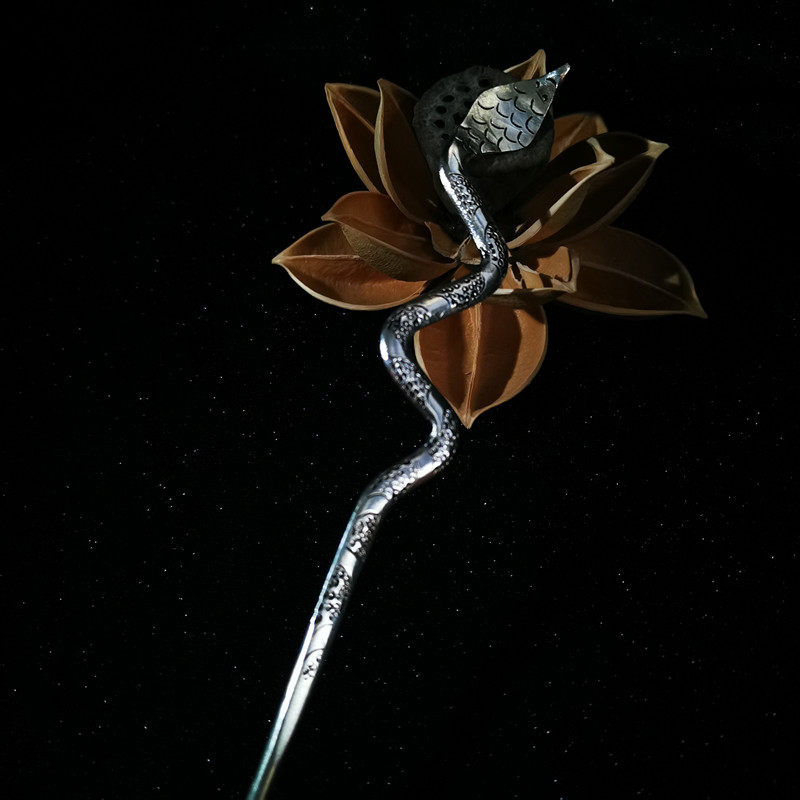 蛇形蛇簪灵蛇发簪加长款汉服单民族风苗银小众发饰