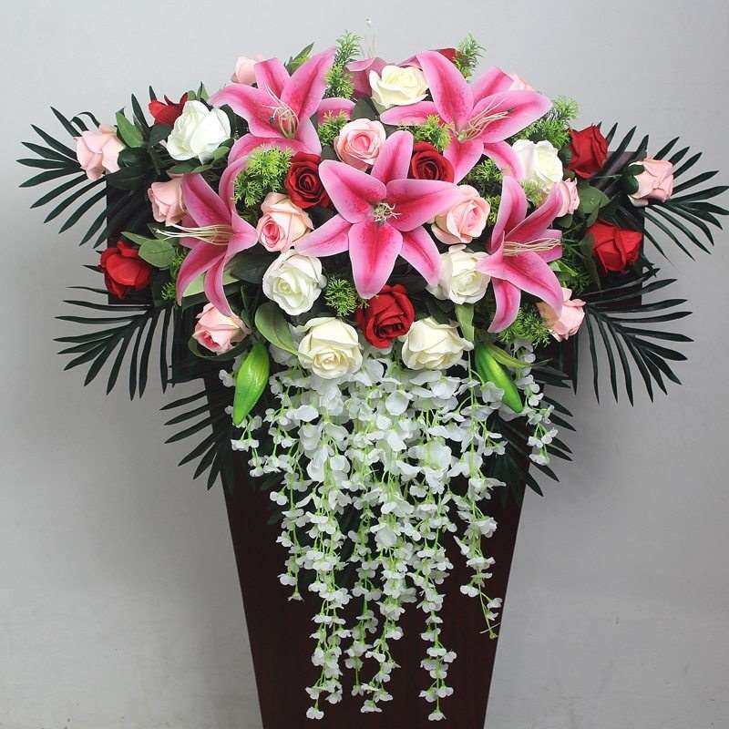 会议桌前台主持花束演讲讲台台花下垂装饰塑料仿真花