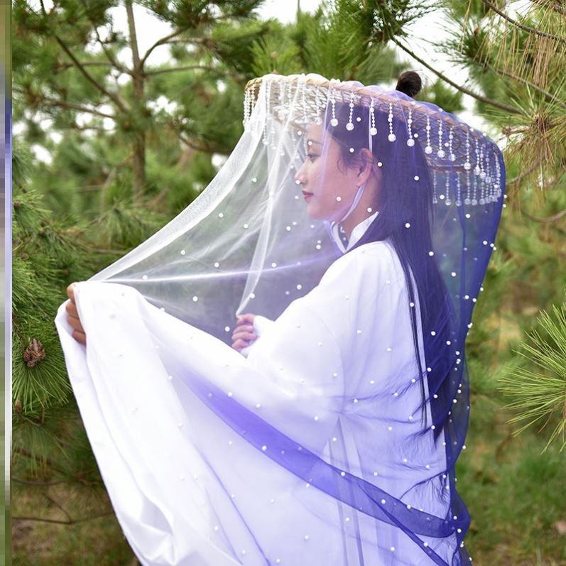 唐代帷帽古装面纱斗汉服帽子女古风流苏水晶帽子