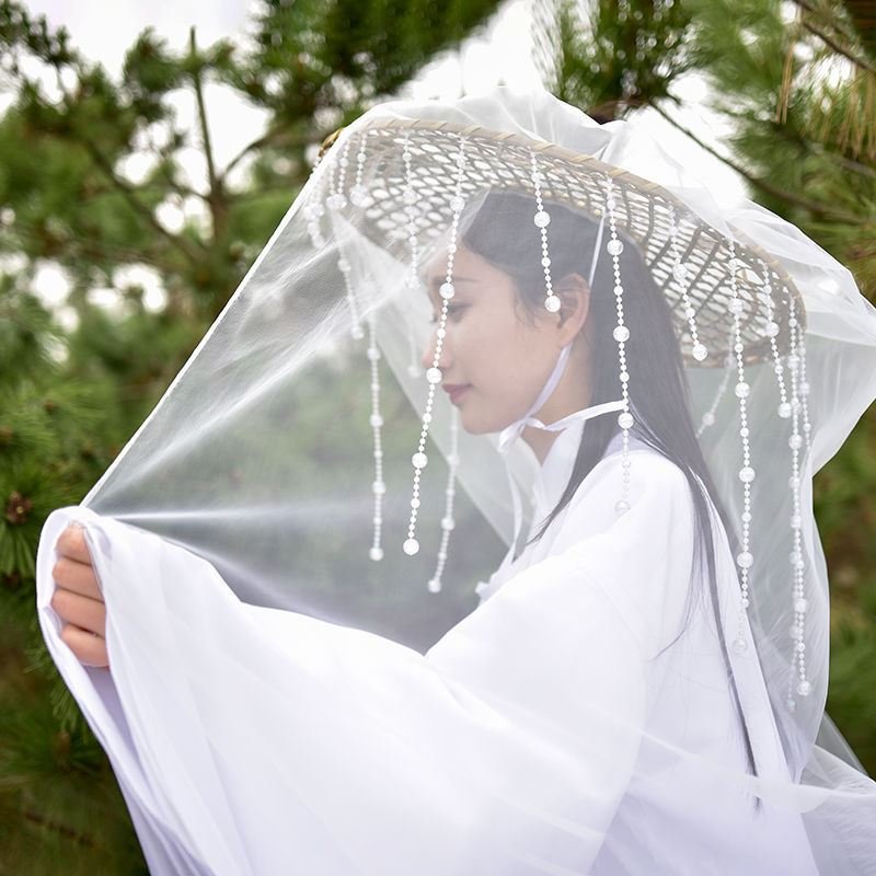 唐代帷帽古装面纱斗汉服帽子女古风流苏水晶帽子