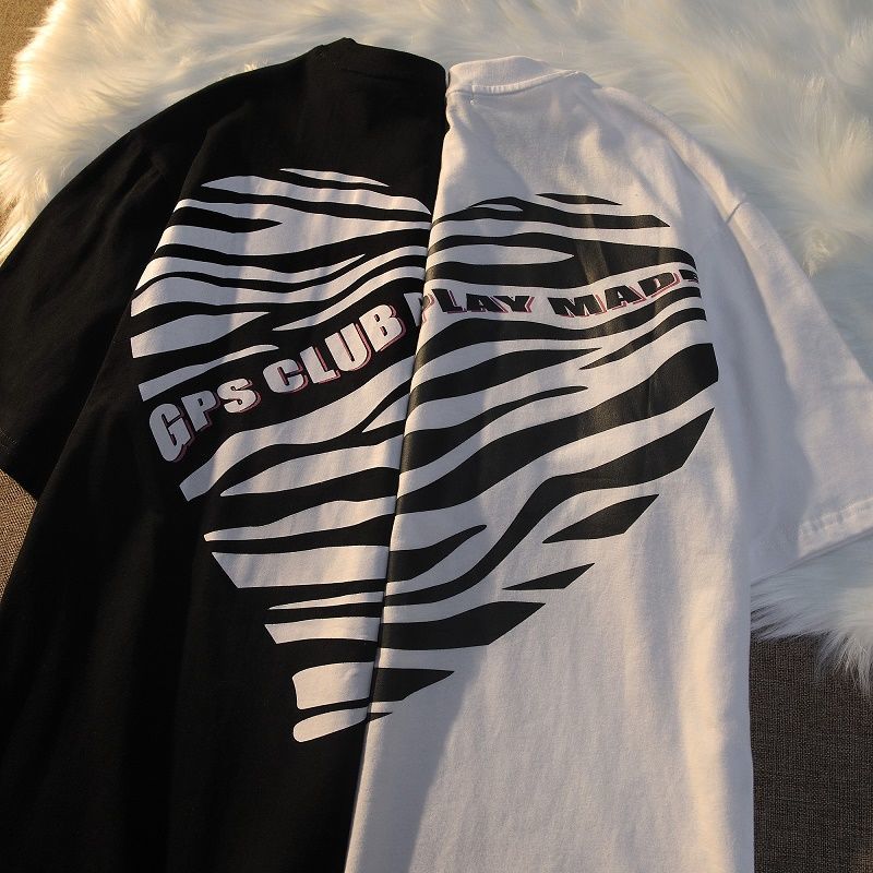 纯棉爱心短袖t恤男潮牌2021夏季新款潮流宽松情侣半袖体恤上衣服