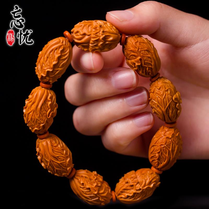 橄榄核手串雕刻白菜手链核雕招财转运手工盘玩手链