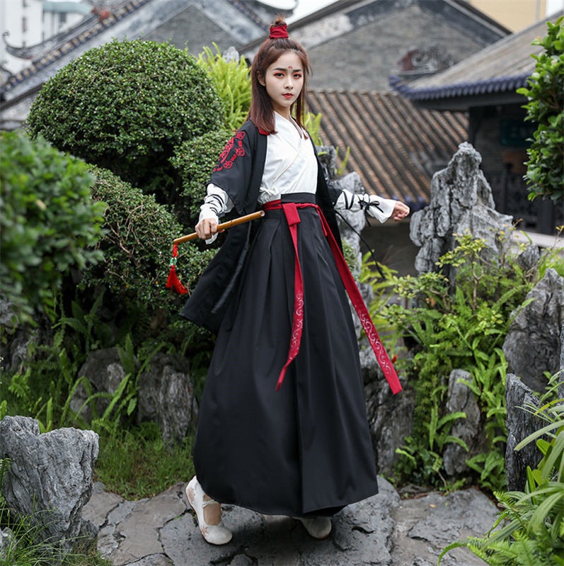 抖音同款汉服女黑色侠客中国国风学生古装日常民族服装