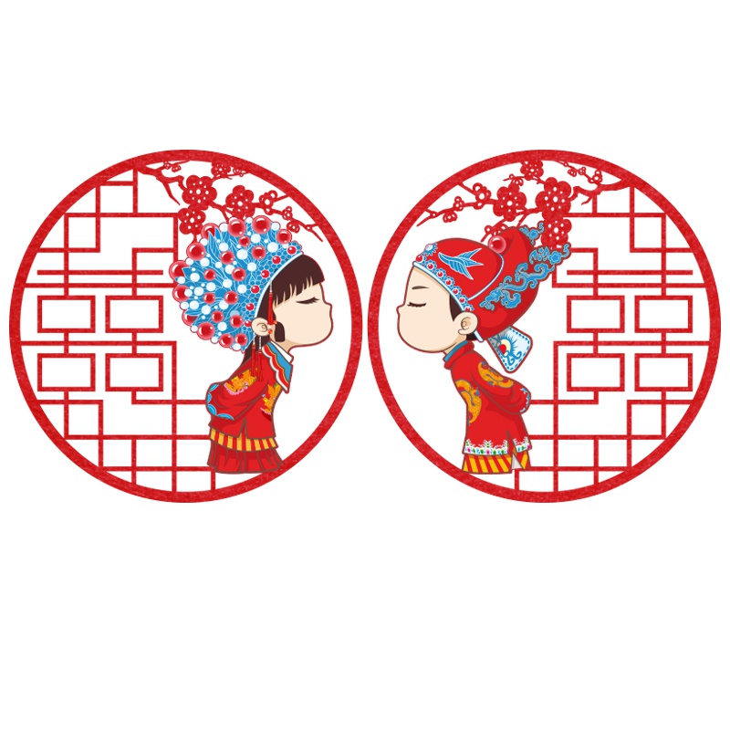 装饰喜字贴中式大门房结婚贴创意门新房喜贴纸婚喜子字布置一套