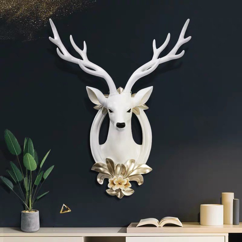 欧式招财鹿头壁挂客厅背景背景墙墙面装饰品创意壁饰