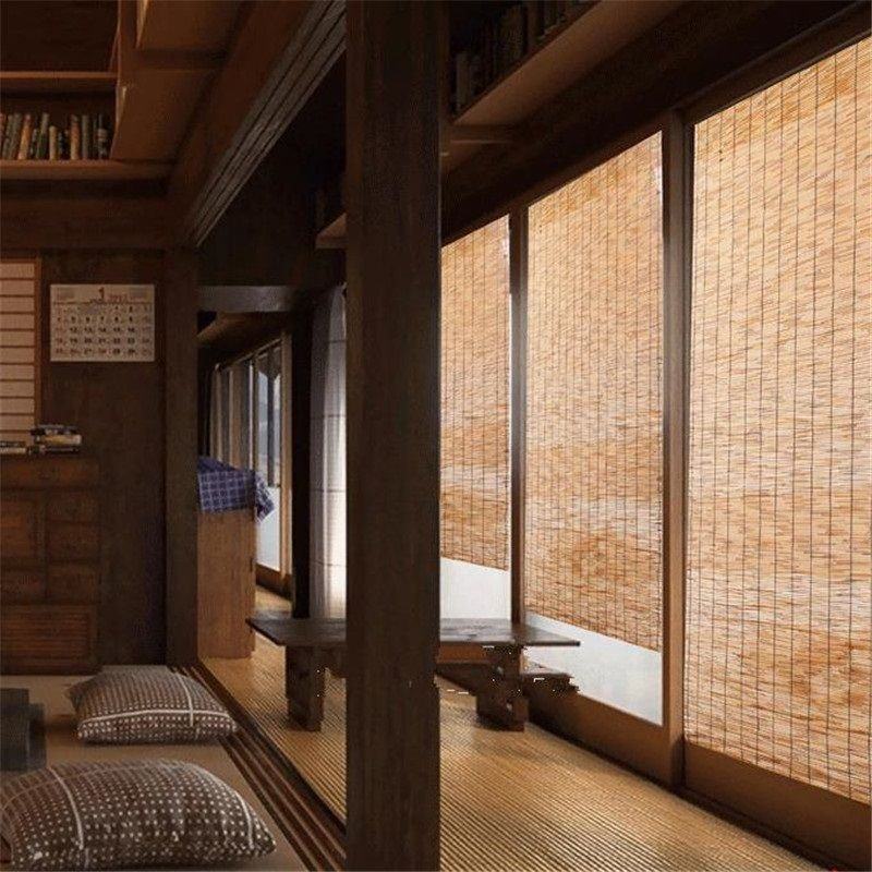 百叶草席升降遮阳遮光复古装饰门帘百叶窗隔断门百叶帘