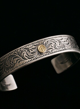 高档一休高桥吾郎风格唐草纯银手镯