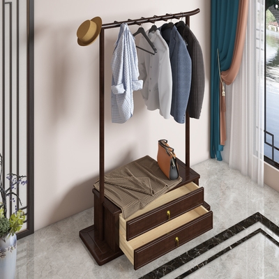 高档式双家用衣架挂衣网红落地储物抽屉双杆衣帽架